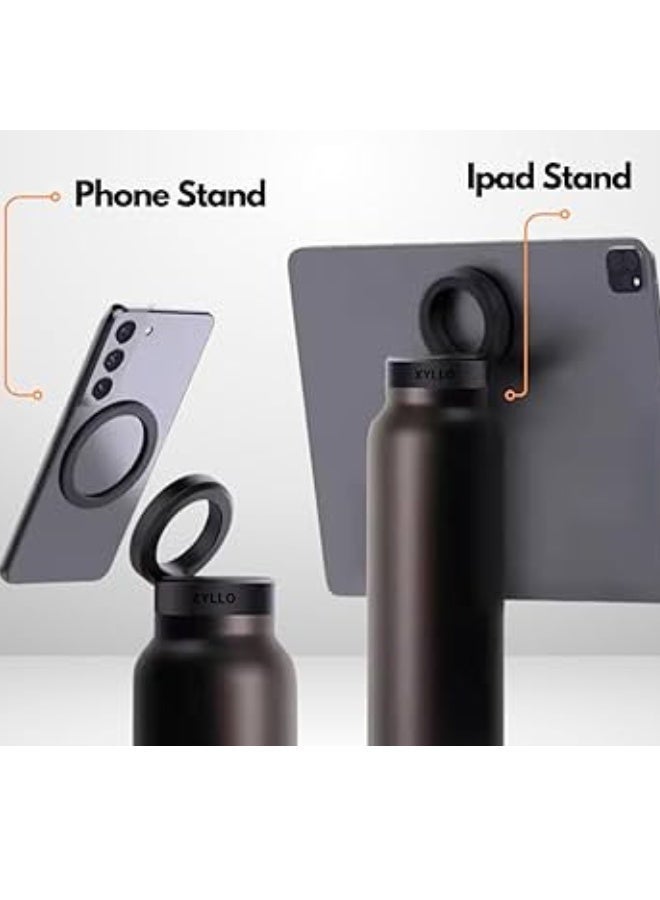 Magnetic Water Bottle with Magnetic Phone Holder, Compatible with Magnetic Safety Phone Mount/Tripod for iPhone, 24H Cold/12H Hot, Stainless Steel 800ML Double Wall Bottle for Gym Sport (BLACK)) - Image 2